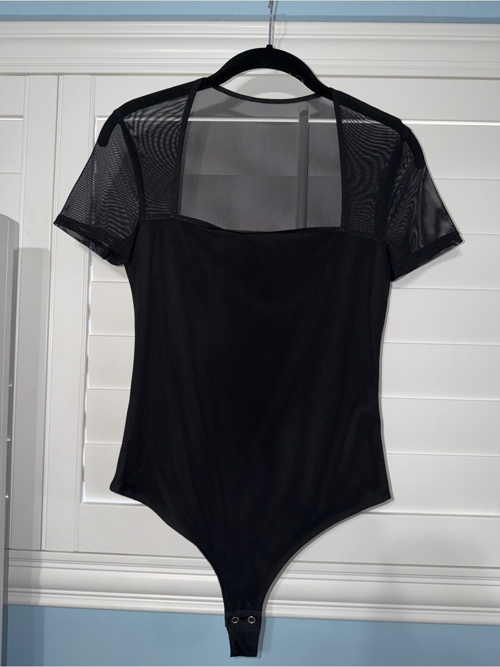 Black Sheer-Panel Short Sleeve Bodysuit